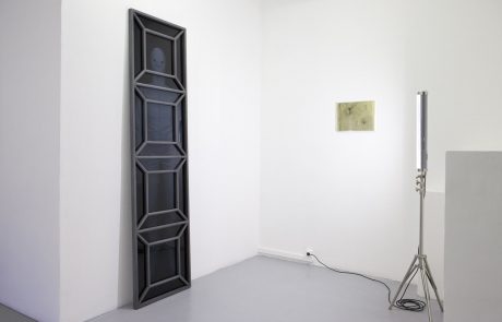 François Ronsiaux, Guide N°1, Impression latex sous plexiglass teinté, cadre bois, peinture résine béton, 2020.